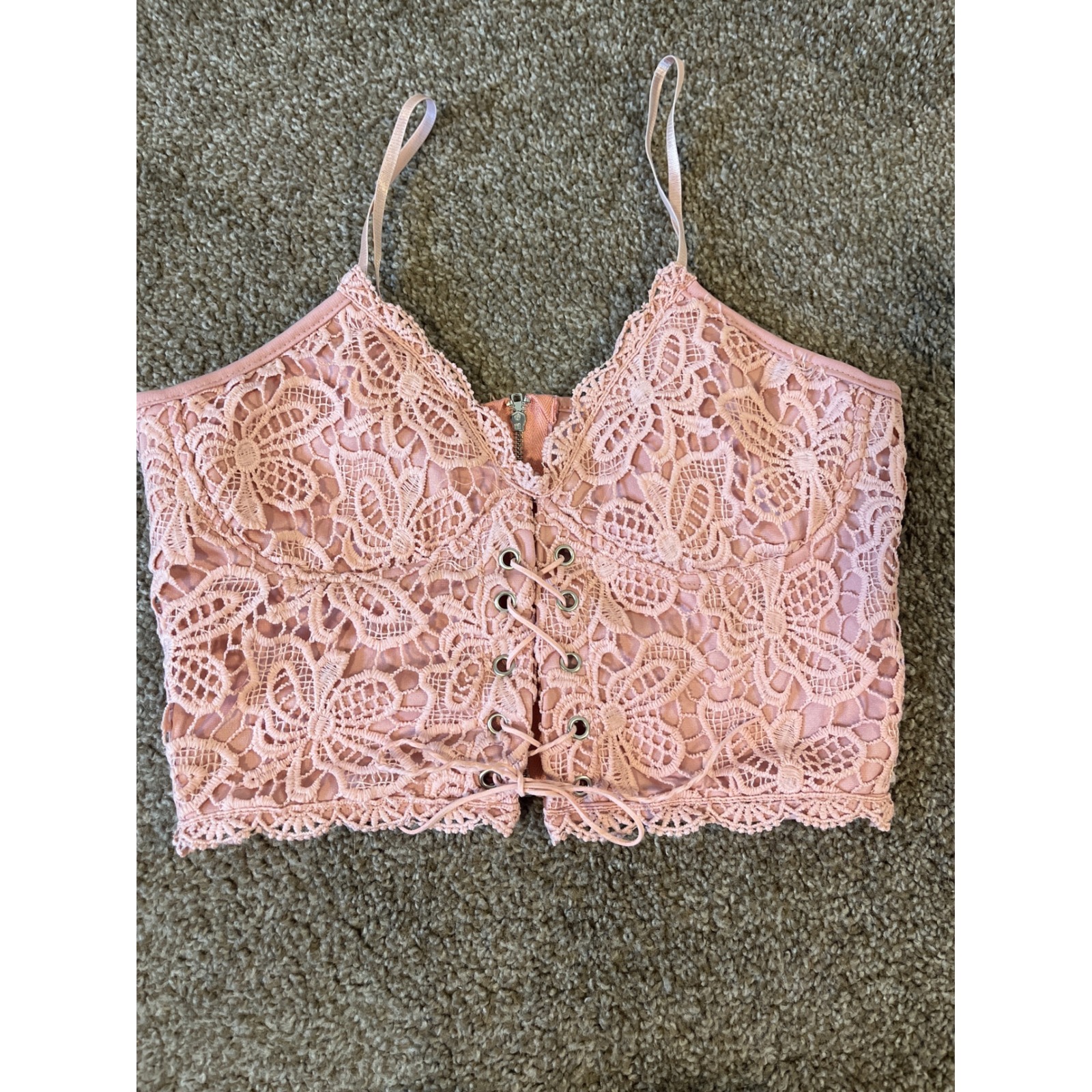 Pink Lace Corset Crop Top Camisole Lingerie Style Size S